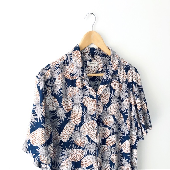 River Island Navy Pineapple Print Short Sleeve Shirt - Picture 1 of 7
